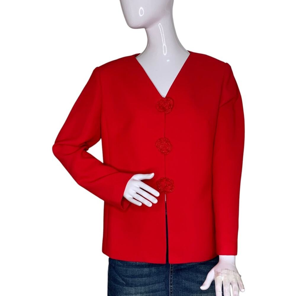 Adrianna Papell Vintage Beaded Blazer Jacket Red Button Down Size 12